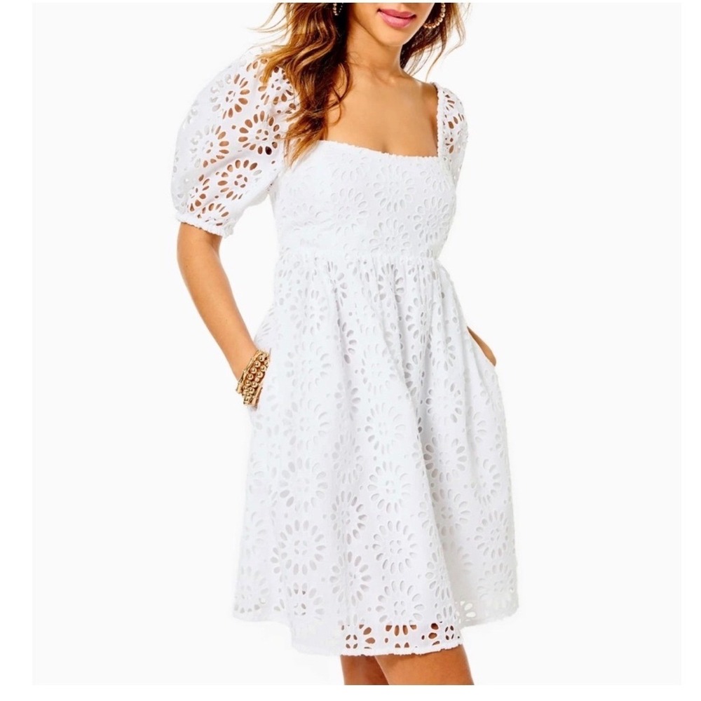 Lilly Pulitzer Kay Short Sleeve Eyelet Dress babydoll-style mini dress NWT sz 10